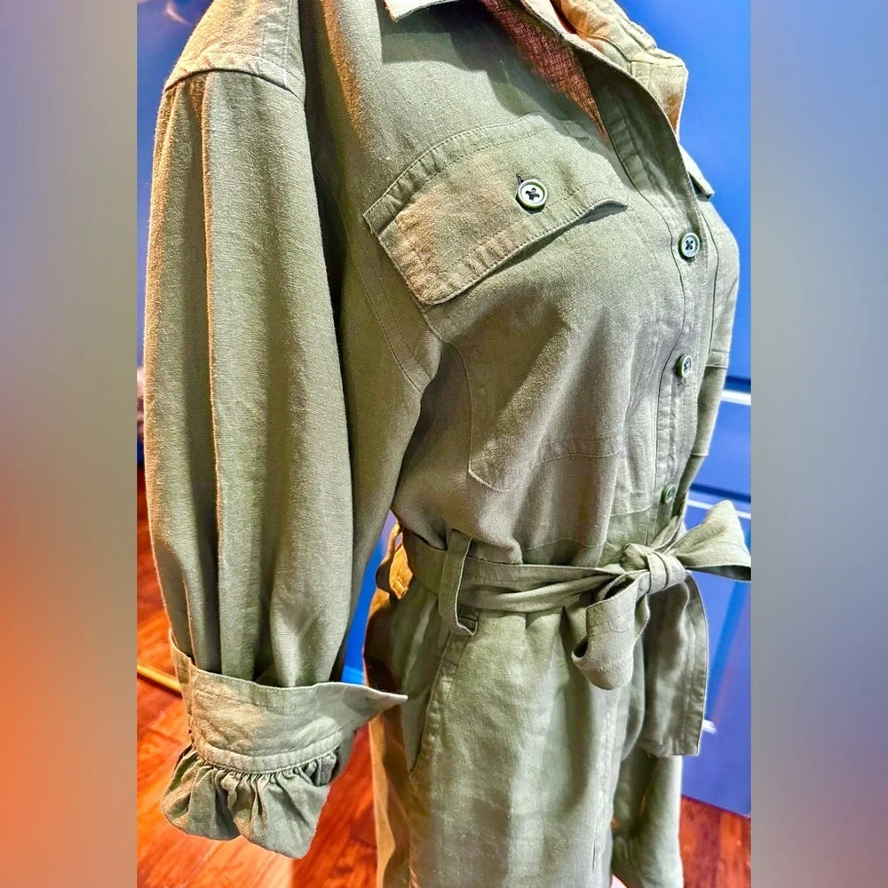 Banana Republic XS Petite Olive Linen Blend Belted Utility Romper